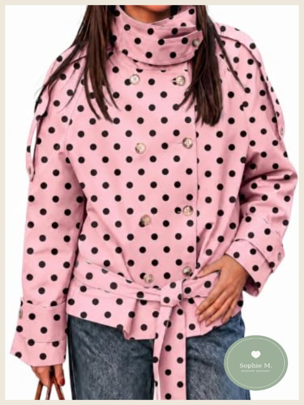 Cropped Double Breasted Trench Coat for Women with Belt and Long Sleeves
